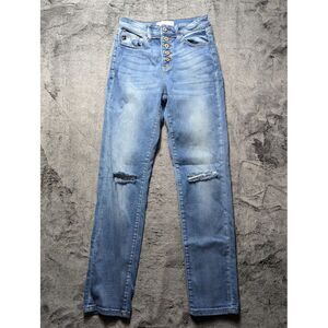 KanCan Button Fly Straight Leg Jeans Women's Size 7/27 Medium Wash Distressed